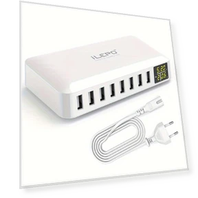 60W 8-Port USB Charging Hub with LED Display — Power Hubs, JadeBamboo Chargers Warehouse