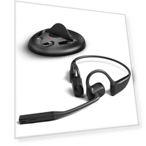 Open-Ear Wireless Headset with Noise-Filtering Boom Mic & Charging Dock — Headsets, Avantalk