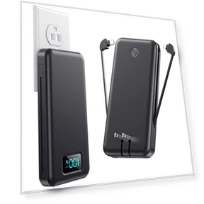 Portable Charger with Built-in Cables & AC Wall Plug — Chargers, AONIMI