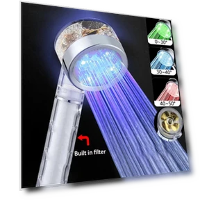 LED Temperature Sensing Shower Head with Filter — Fixed, DC-HOME-4