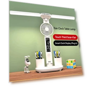 LED Desk Lamp with Foldable Fan and Smart Display Clock — Study & Desk Lighting, TOP-MALL-001