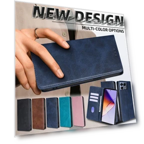 Magnetic Leather Wallet Case with Card Stand — Flip Cases, hengbo-Cases