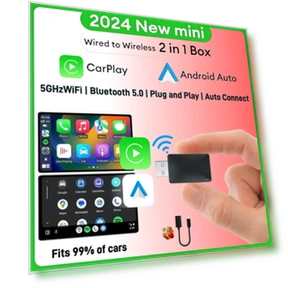 Mini Console 2-in-1 Ai Box with Wired Connection to Wireless CarPlay and Android Auto Adapter — Stereo Receivers, JOHO