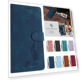 Leather Book Case with Embossed Feather Pattern — Protective Covers, Best Phone Cases