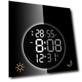 LED Wall Clock with Temperature and Humidity Display — Desk & Shelf, Window glass film