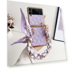 Grid Pattern Leather Phone Back Cover with Chain Bracelet — Flip Cases, Smartwatch 2025