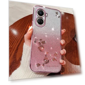 Gradient Glitter Cell Phone Case with Flower Rhinestone Decor — Mobile Devices & Accessories, KADEM