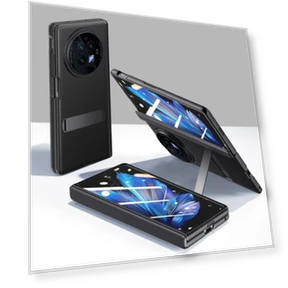 Leather Coated PC Magnetic Kickstand Phone Cover with HD Screen Film — Screen Protectors, Smartwatch 2025