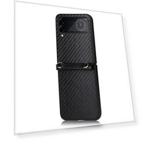 Carbon Fiber Texture Leather Coated PC Folding Phone Case with Long Lanyard — Phone Accessories, Smartwatch 2025