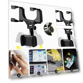 360° Car Mirror Telescopic Smart Phone Holder Mount — Dashboard Installation Kits, Auto Launcher