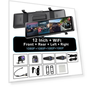 4-Channel 12-Inch Dash Cam with Rearview Mirror — Dashboard Cameras, Simplistic Living Home
