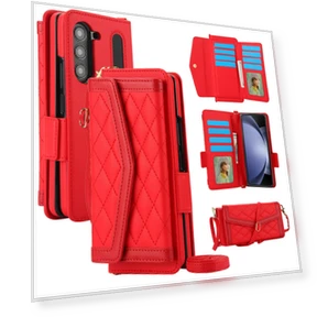 Quilted Design PU Leather Wallet Phone Cover with Shoulder Strap — Phone Accessories, Smartwatch 2025