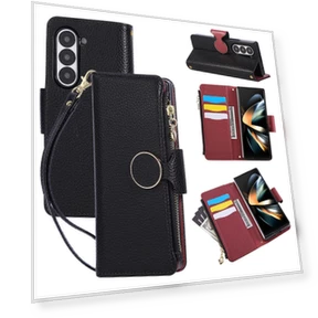 Zipper Wallet Leather Phone Cover with Wrist Strap — Flip Cases, Smartwatch 2025