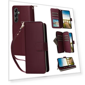 9 Card Slots Zipper Pocket PU Leather Phone Cover with Wrist Strap — Phone Accessories, Smartwatch 2025