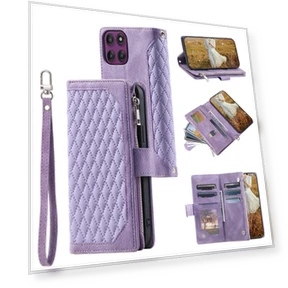 Wallet Case Rhombus Stitching Line PU Leather Phone Cover with Wrist Strap — Flip Cases, Smartwatch 2025