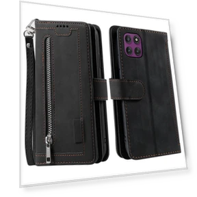 Zipper Wallet PU Leather Phone Cover with Wrist Strap — Basic Cases, Smartwatch 2025