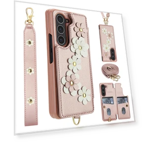 Card Slots Leather Coated TPU Flower Phone Cover with 2 Straps — Phone Accessories, Smartwatch 2025