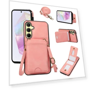 Card Holder Kickstand Leather+TPU Phone Cover with Shoulder Strap — Phone Accessories, Smartwatch 2025