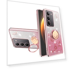 Case Ring Kickstand TPU Flowers Phone Cover Gradient Glitter Pink — Phone Accessories, KADEM