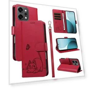 Cat Pattern Embossed Leather Phone Case with Wrist Strap — Phone Charms, Smartwatch 2025