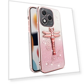 For Honor 400 Lite 5G Case Dragonfly Kickstand TPU Flowers Glitter Phone Cover — Phone Accessories, KADEM