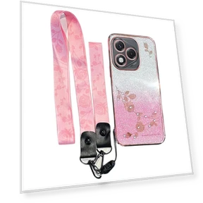 For Honor 400 Lite 5G Case Flower Pattern TPU Gradient Phone Cover with Lanyards Rose Gold — Phone Accessories, KADEM