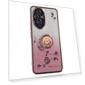For Honor 200 5G Case Ring Kickstand TPU Flowers Phone Cover Gradient Glitter Rose Gold — Phone Accessories, KADEM