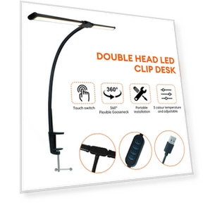 Double LED Desk Lamp with Clamp — Desk & Table Lighting, Refreshing Home