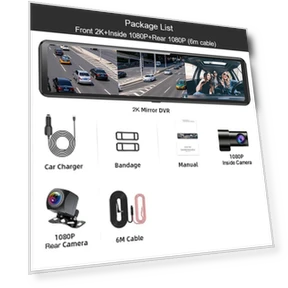 12-inch Touch Screen QHD 2K Triple Lens Dash Cam Mirror — Rearview Cameras for Cars, Simplistic Living Home