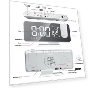 Digital Smart Alarm Clock with LED Projection — Alarms & Clocks, SZ-Damai