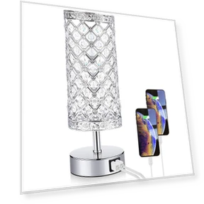 Crystal Table Lamp with Touch Control and USB Ports — Desk & Table Lighting, YC Direct
