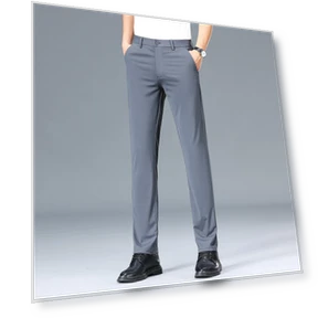 Elastic Solid Black Smart Casual Pants — Casual Pants, OFFICE-MALL
