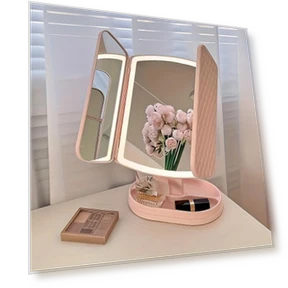 Portable Triple Makeup Mirror with 180° Rotation, Touch Screen, and LED Lighting — Compact & Travel, JingYou-home