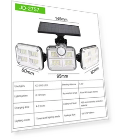 Triple-Head Solar LED Wall Light with Motion Sensor — Outdoor Security & Flood Lighting, Value Vault