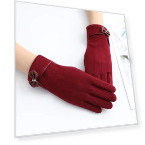 Plush warm gloves with touchscreen and bow — Cold Weather Gloves, Evergreen