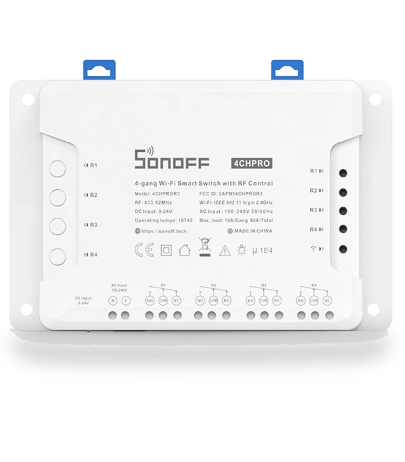 4-gang Wi-Fi Smart Switch with RF Control — Smart Home Hubs & Controllers, Sonoff