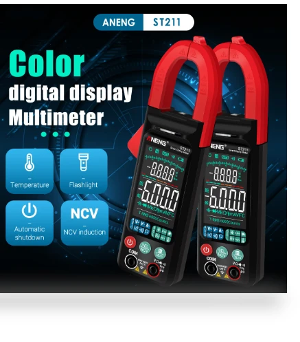 Digital Clamp-On Current Multimeter 6000 Counts True RMS Large Color Display — Electrical Testers, ANENG
