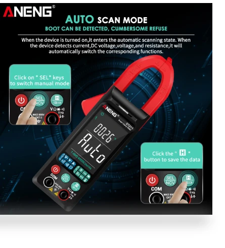 Digital Clamp-On Current Multimeter 6000 Counts True RMS Large Color Display — Electrical Testers, ANENG