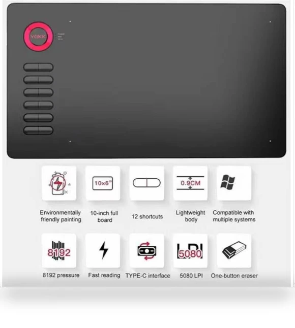 10x6 inch Smart Touch Electronic Drawing Board with Type-C Interface — Drawing Boards, Huike