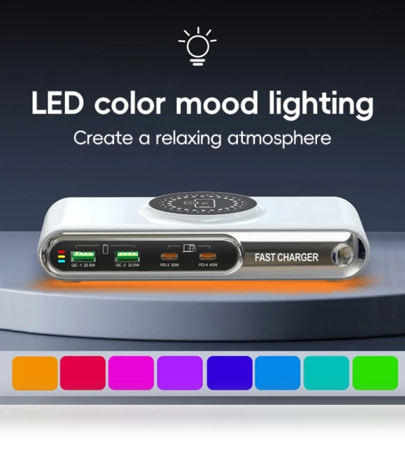 6 in 1 72W Multifunctional Smart Charger with LED Ambient Light — Chargers, F9A