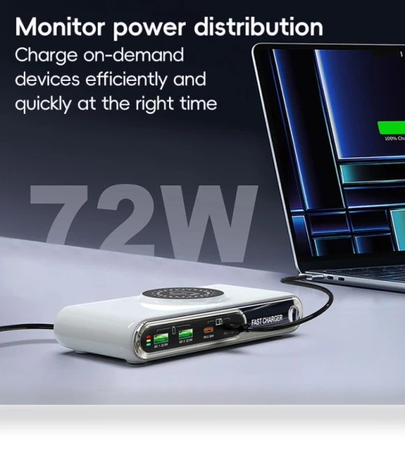 6 in 1 72W Multifunctional Smart Charger with LED Ambient Light — Chargers, F9A