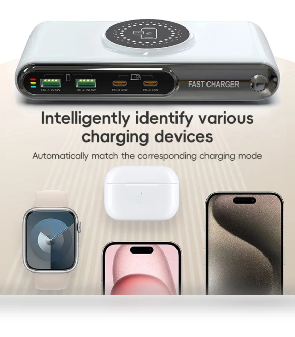 6 in 1 72W Multifunctional Smart Charger with LED Ambient Light — Chargers, F9A