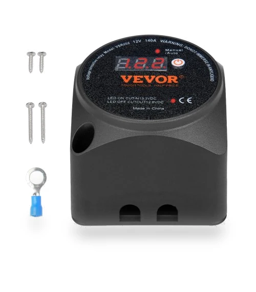 Dual Battery Isolator Kit, 12V 140Amp, Manual and Auto Modes VSR Voltage Sensitive Relay with LCD Screen — Relocation Kits, VEVOR