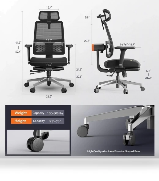 Ergonomic Chair with Footrest, Auto-Following Backrest Headrest, Adaptive Lower Back Support - Black — Desk Chairs, NEWTRAL