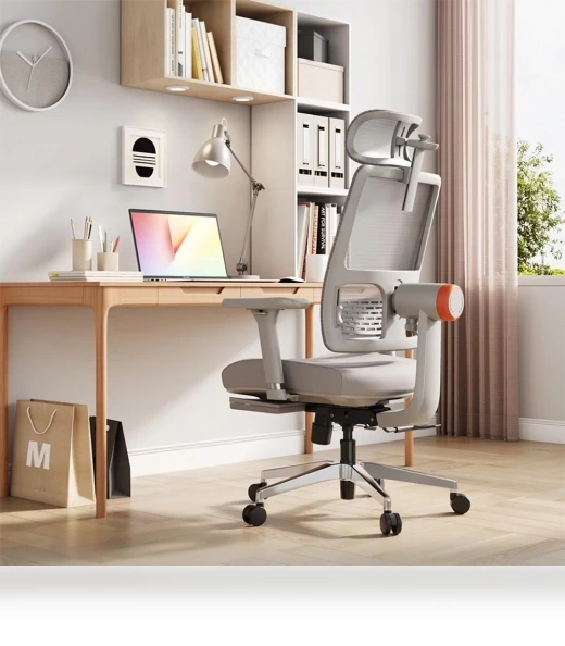 Ergonomic Chair with Footrest, Auto-Following Backrest Headrest, Adaptive Lower Back Support - Gray — Desk Chairs, NEWTRAL
