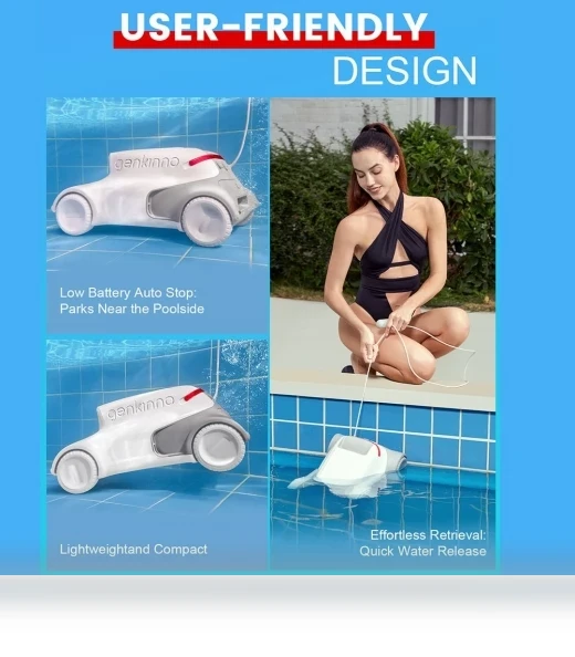 Cordless Robotic Pool Vacuum Cleaner with Smart Navigation — Automated Pool Maintenance, Genkinno