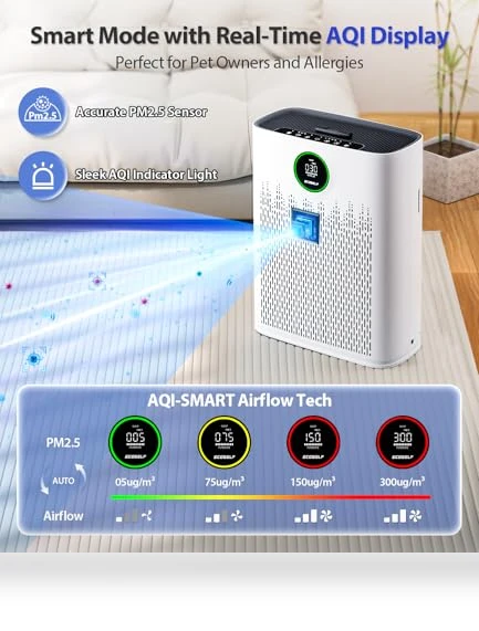 Smart Air Purifier for Large Rooms with PM2.5 Display and Aromatherapy — Electrostatic Air Purifiers, ECOSELF
