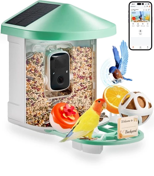 Smart Bird Feeder with Camera 2K HD AI Identify Bird Species Solar-Powered — Outdoor & Wildlife Cameras, VEVOR