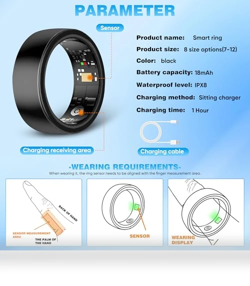 Smart Ring with Sleep and Step Tracker, IP68 Waterproof — Smart Rings, SSPATIOS