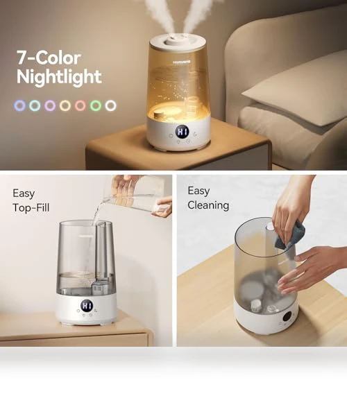 3.6 L Cool Mist Humidifier with Oil Diffuser and 7 Color Light — Air Moisturizers, Homvana